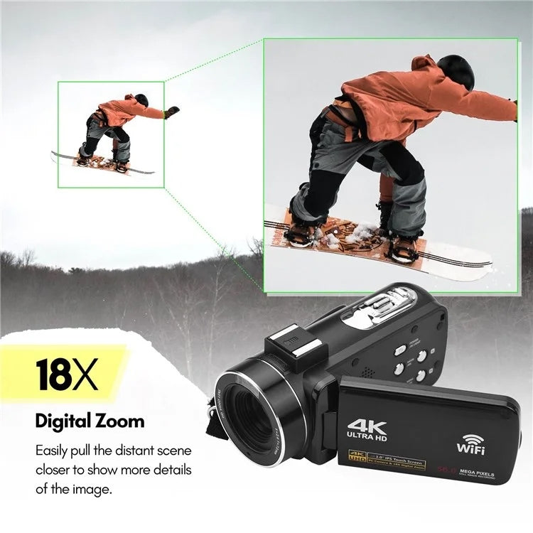 4K Digital Video Camera 3 Inch IPS Touch Screen 56MP 18X Digital Zoom WiFi Camcorder, Standard, Set 1, Set 2, Set 3 4K Digital Video Camera 3 Inch IPS Touch Screen 56MP 18X Digital Zoom WiFi Camcorder, Standard, Set 1, Set 2, Set 3